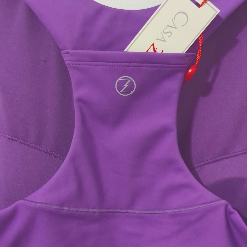 New Casa Zeta-Jones Purple Mesh Padded Racerback Yoga Dance Bra Top sz Small - Picture 3 of 3